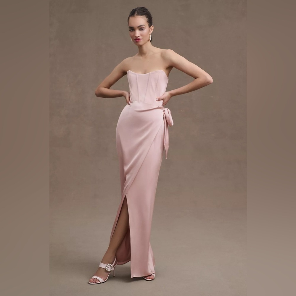 V. Chapman June Corset Jacquard Front-Slit Gown in Dusty Rose Size 4